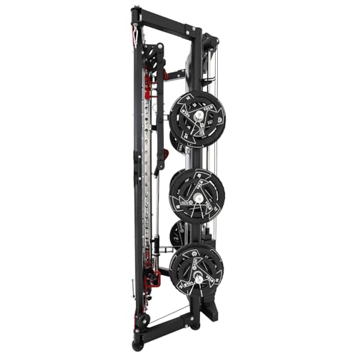 Altas Strength Folding Home Gym Smith Machine with Pulley System Gym Squat Rack Weight Bar Upper Body Strength Training Leg Developer Commercial Fitness Equipment Included Accessories 3107