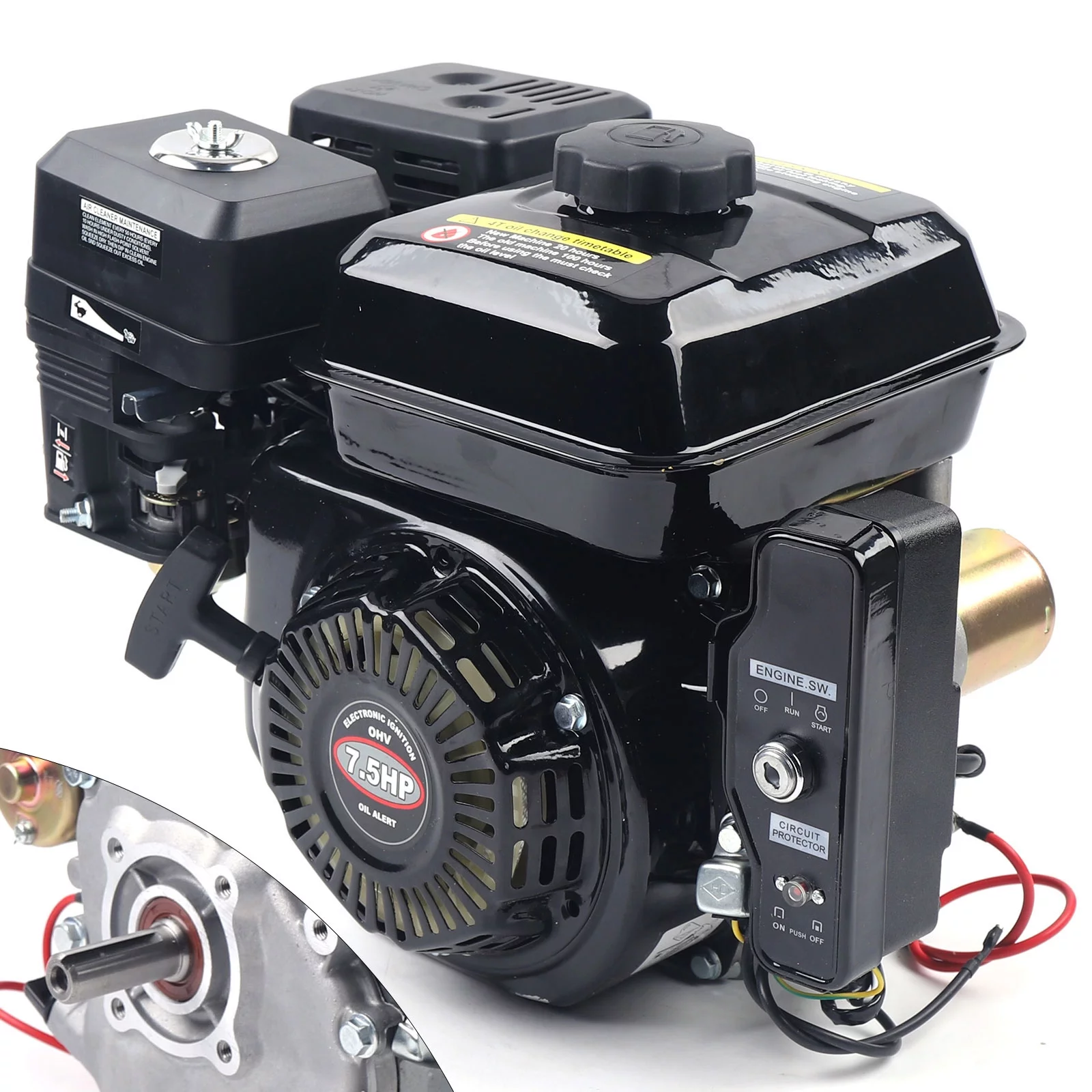 Miumaeov 7.5HP Go Kart Engine 212cc 4 Stroke Gas Engine Electric Start Horizontal Engine OHV Gasoline Air Cooling for Lawnmower Scarifier Go Kart Compressor