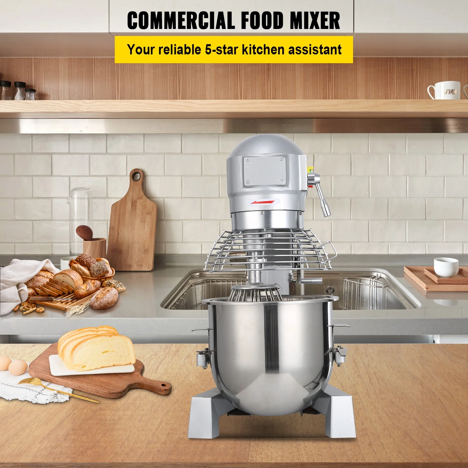 SKYSHALO Commercial Food Mixer 20Qt 750W 3 Speeds Adjustable 105 180 and 408 RPM Food Processor Heavy Duty with Stainless Steel Bowl Dough Hooks Whisk Beater for Schools Bakeries Restaurants Pizzeria