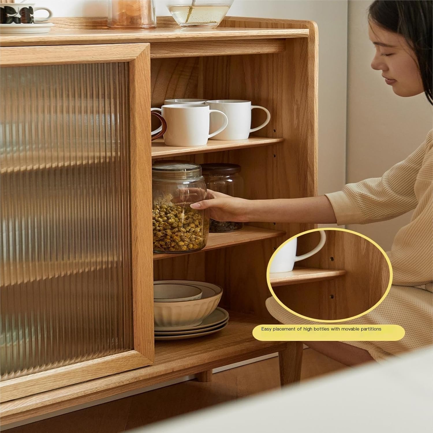 Buffet Cabinet Solid Wood Sideboard Modern Simple Oak Kitchen Cupboard Tea Cabinet Home Living Room Storage Cabinet Buffet Sideboard