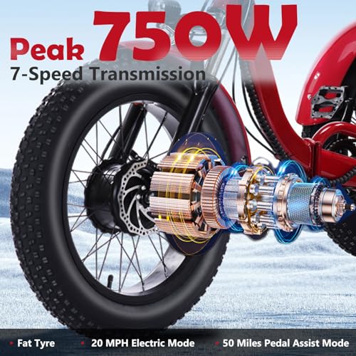 Electric Tricycle for Adults, Peak 750W/500W, Electric Trike, 20"x4.0" Folding Fat Tire 3 Wheel Electric Trike, Max 20MPH,with Large Basket and 48V 15/13 Ah Removable Battery