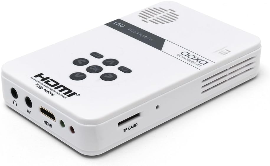 AAXA Technologies KP-101-01 AAXA LED Pico Micro Video Projector - Pocket Size Portable Mobile Mini Projector with mini-HDMI, built-in Media Player & Speakers, 3.5mm Aux Out, Micro SD/USB readers and 80 Min Lithium-Ion Battery