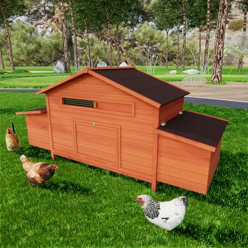 3-Tier Large Wooden Chicken Coop for 8-10 Chickens,Outdoor Walk-in Chicken Coop House with Run&Nesting Boxes,Hen House Poultry Pet Habitat Hutch Cage W/Pull Out Trays&Wire Fencing(95"×80"×83")