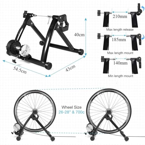 Foldable Bike Trainer, 6 Gears Bike Trainer Stand Indoor Riding, Magnetic Stationary Stand for Bicycle Cycling Training Excercise for 26-28" Mountain Bike, 700C Road Bike Trainer