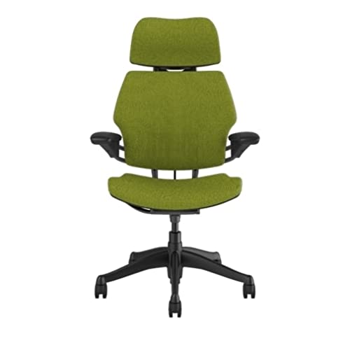 Humanscale Freedom Office Chair with Headrest - Ergonomic Work Chair with Advanced Highly Adjustable Duron Arms and GEL Seat - Wheels for Carpet - Walnut Ginkgo Fabric