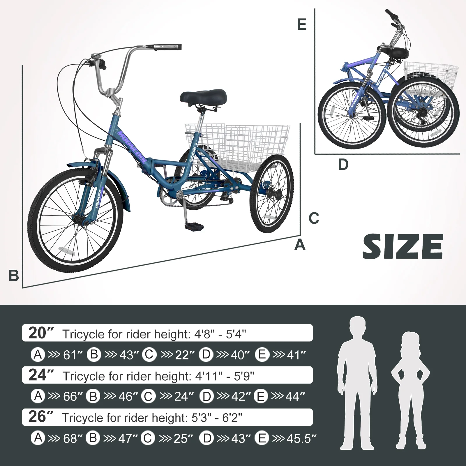 Lilypelle Adult Folding Tricycle with Low Step Through,20/24/26 Inch 7-Speed Three Wheel Cruiser Bike Trike with Cargo Basket, Foldable Tricycle for Adults, Women, Men, Seniors Exercise Shopping