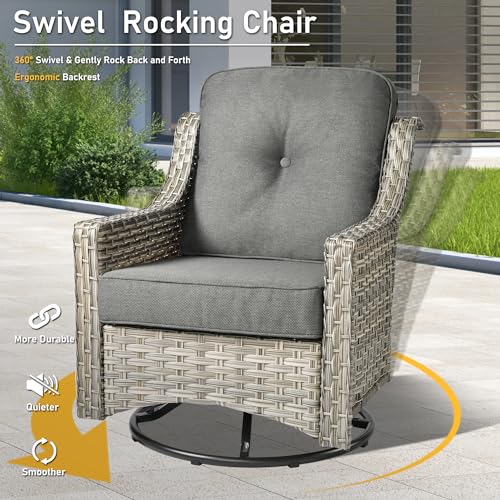 6 Piece Patio Furniture Sets with Fire Pit Table,Outdoor Wicker Furniture Set,All Weather Resistant Outside High Back Rattan Conversation Set for Out Door(Red)