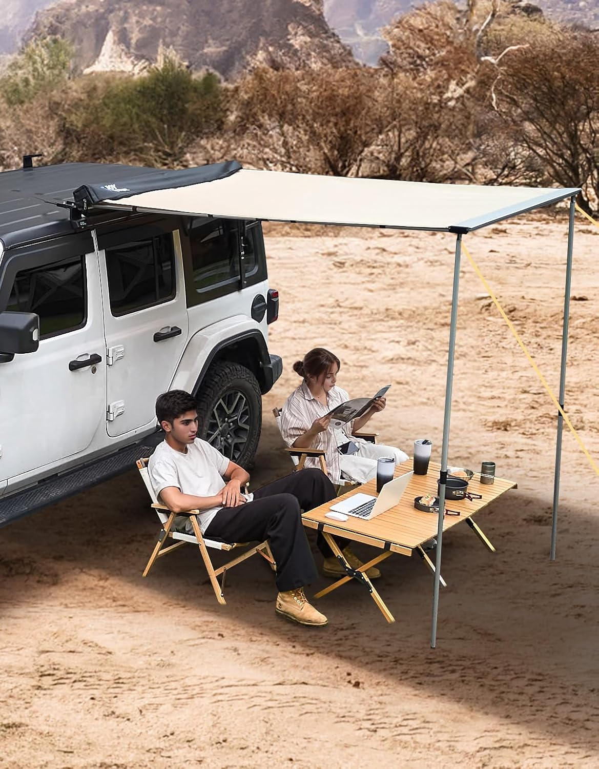 JOYTUTUS Vehicle Awning 8.2'x8.2' Roof Rack Pull-Out Sun Shade UV50+, Weatherproof 4x4 Side Awning for Camping, Car Awning with Adjustable Hardware, Quick Set-up, SUV/Truck/Van