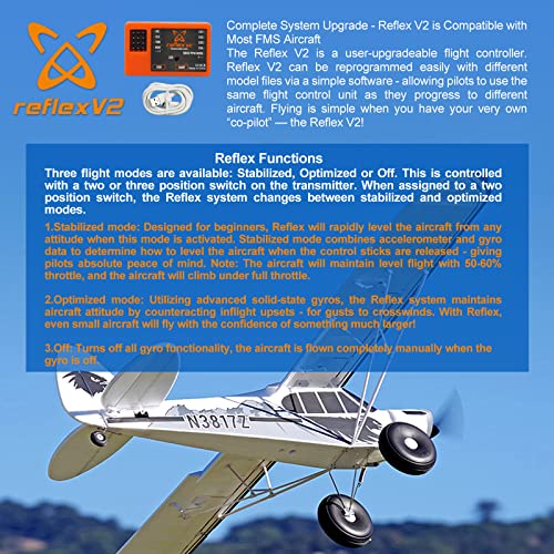 Fms Rc Plane Remote Control Airplane 1700MM (67") Piper PA-18 Super CUB with Reflex V2 6 Channel Rc Planes for Adults without Float PNP (No Radio, Battery, Charger)
