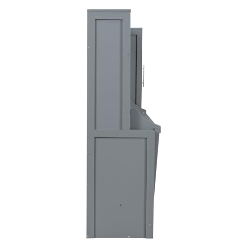 Linique Full Size Murphy Cabinet Storage Wall Bed with Closet and Drawers and Built-in Top Shelf,Hide a Bed on a Wardrobe Space Saving Design,Gray