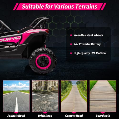 24V Ride On UTV Car, Battery Powered Electric Vehicles, Kids UTV with Remote Control, Spring Suspension,200W Motor, Metal Frame, USB, Music, LED Lights, Ride On Toy for Kids