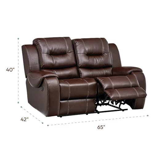 Cambridge Brown Abilene Double Reclining Loveseat for Living, Family, Game Room, Man Cave, or Office Faux Leather