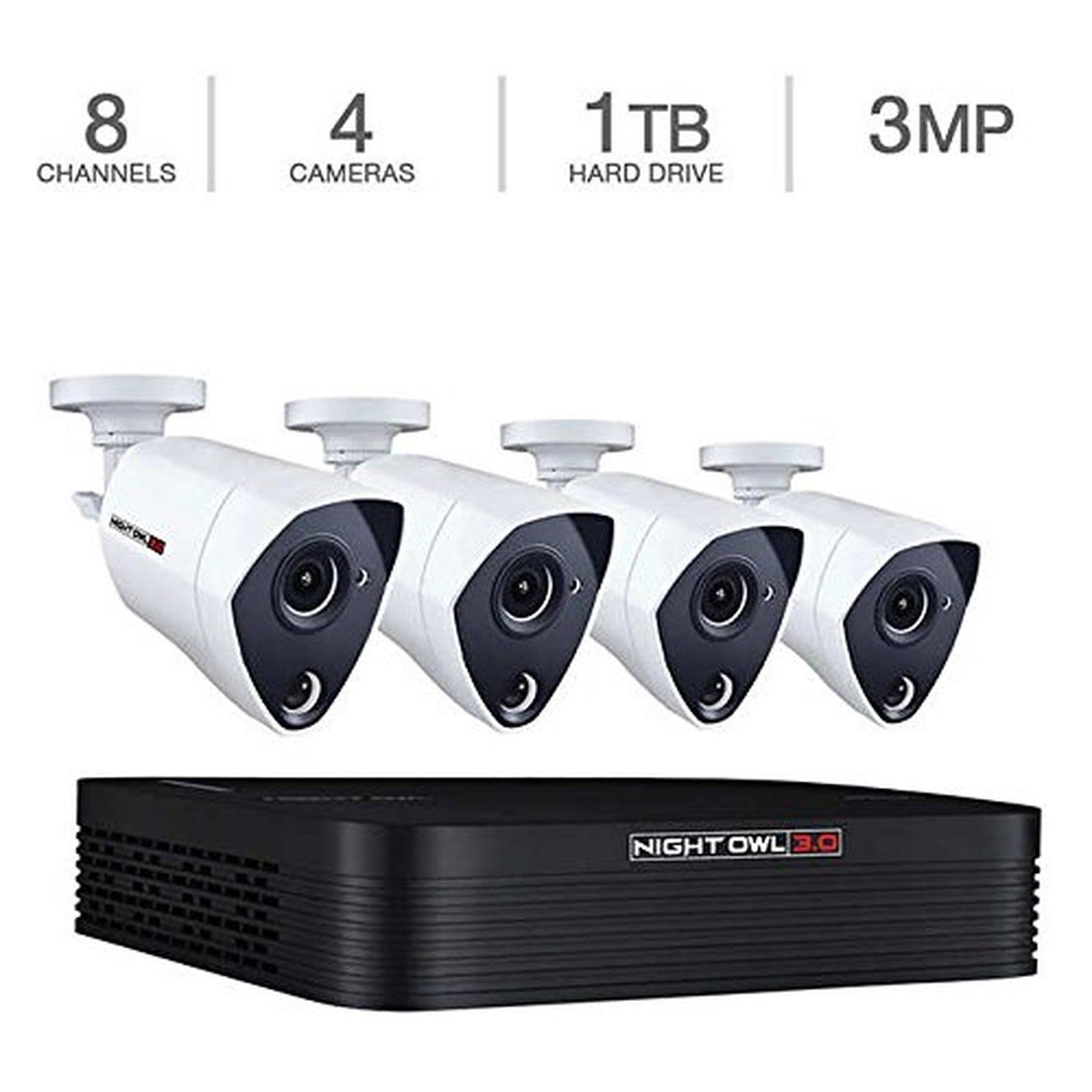 Night Owl 4-Piece Wired Infrared 8-Channel Camera Security System - 1 TB - 3 MP