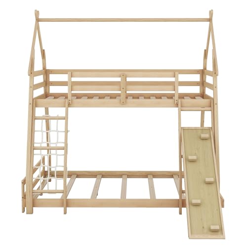Twin House Loft Bed with Removable Storage Shelves, Wooden House Roof Frame with Under Bed Shelving Storage Unit, Guardrails and Ladder, 82" H House Loft Bed Frame for Kids Teens (Gray * 139)