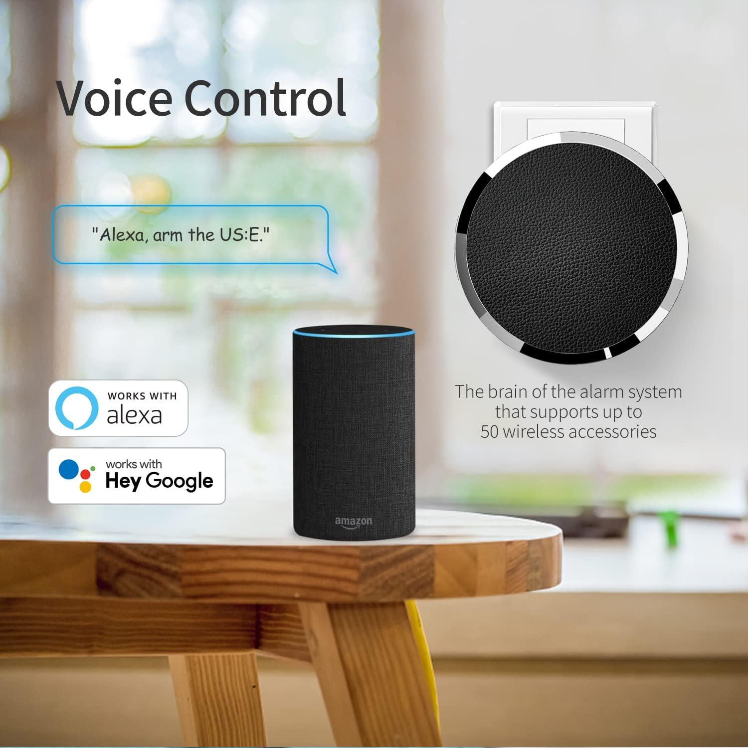 US:E Smart Wireless DIY Home Security Alarm System,9 Piece Kit, Doorbell, Motion Sensor, Entry Sensor, Remote Control, Panic Button, Compatible with Amazon Alexa and Google Assistant, No Contract