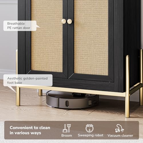 BELLEZE Arched Storage Cabinet with Doors, 65.5 Inches Bookcase, Freestanding Kitchen Pantry Cupboard Tall China Glass Cabinet Display Case for Home Living Room, Adjustable Shelves, White Lotus