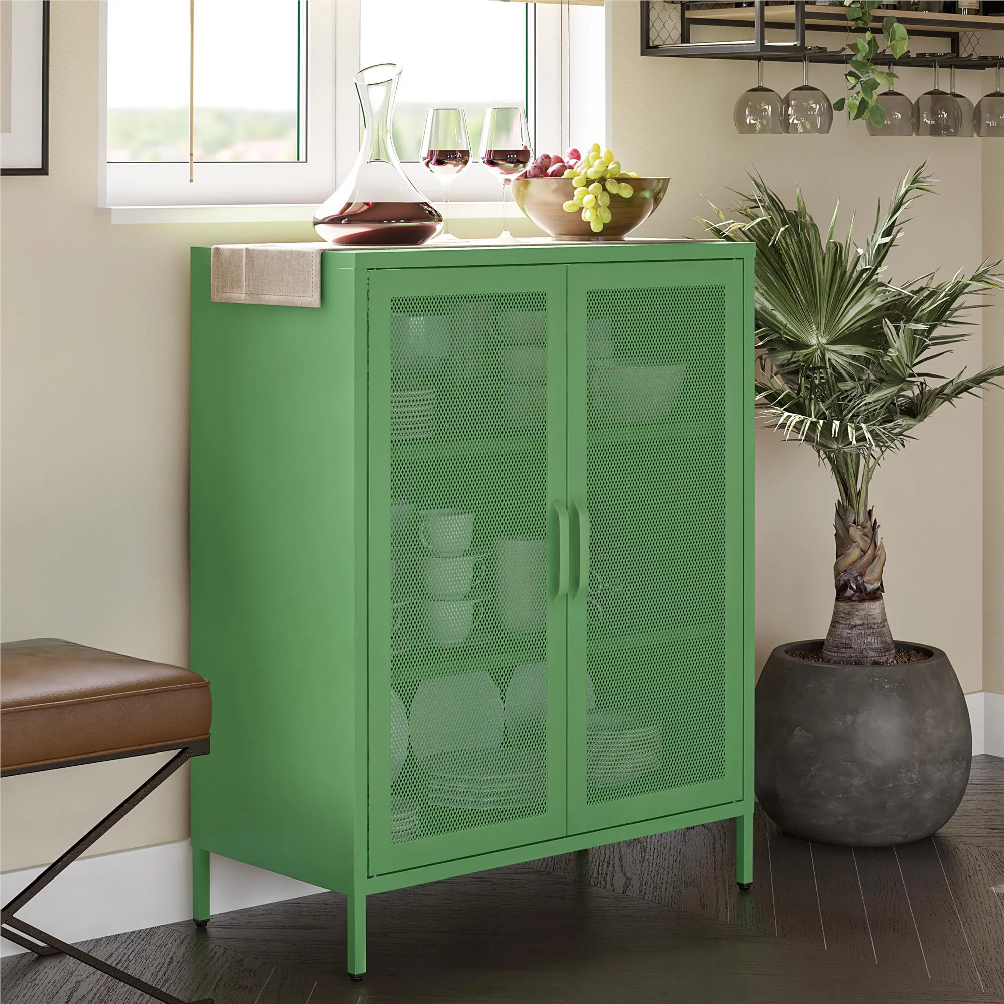 Novogratz Channing 2 Door Accent Cabinet-Mesh Metal Locker, Kelly Green