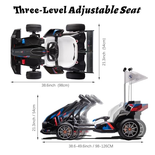 FORESEE 36V Licensed BMW Kids Electric Go Kart, Battery Powered Drift Kart w/Adjustable Seat, Ride On Toy for Big Kids Ages 6+, 8.6MPH Racing Go Cart w/600W Motor, LED Lights & Safety Belt, Black