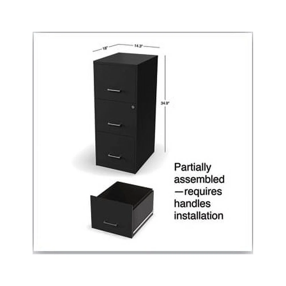 Soho Vertical File Cabinet 3 Drawers: File/File/File, Letter, Black, 14" x 18" x 34.9"