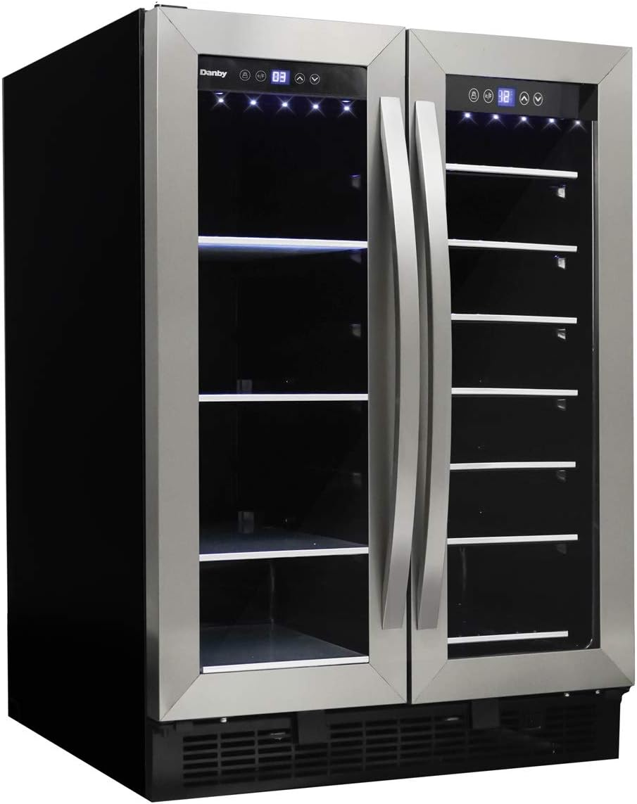 Danby DBC052A1BSS Built In Beverage Center, French Door Under Counter Beverage Cooler For Chilling Wine, Beer, Pop - In Stainless Steel - For Kitchen, Home Bar