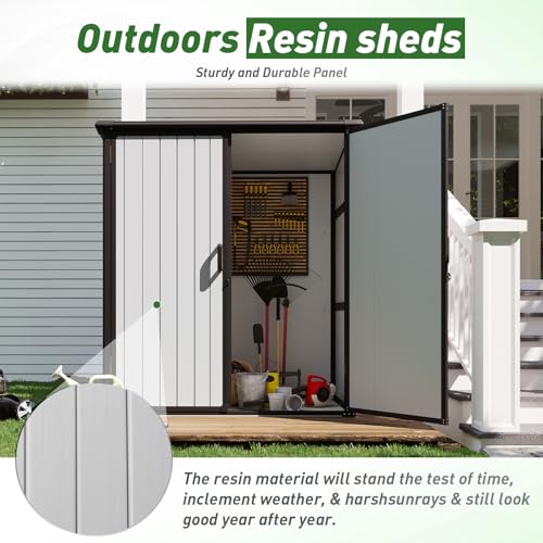 Aoxun 6 x 8 FT Outdoor Storage Shed with Window, Resin Shed with Floor & Lockable Doors, Garden Shed Waterproof Plastic Tool Shed with Sloped Roof for Backyard, Garden, Patio, Lawn, Grey