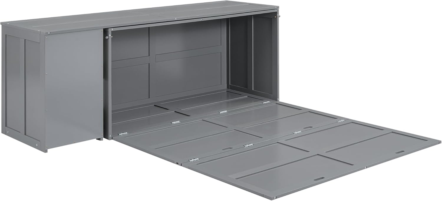 Merax Murphy Bed Queen Size, Murphy Cabinet Bed with Rotatable Desk and Shelves, Gray