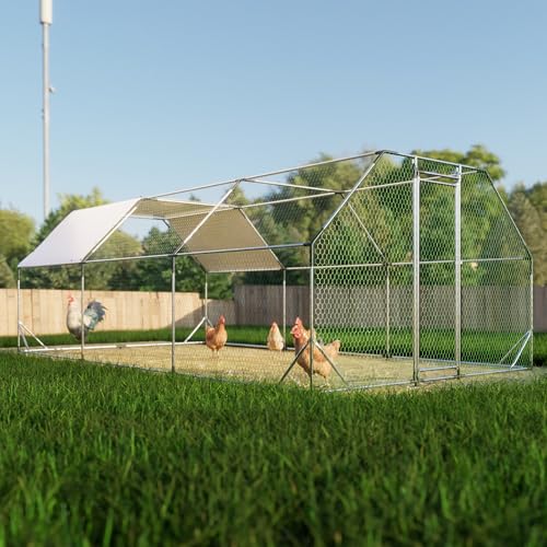 Large Metal Chicken Coop Run with Cover,13 x 10 x 6.4 FT Walk-in Poultry Cage Run with Lockable Doors,Chicken Pen for Outdoor, Backyard, and Farm,Suitable for Chickens and Other Poultry