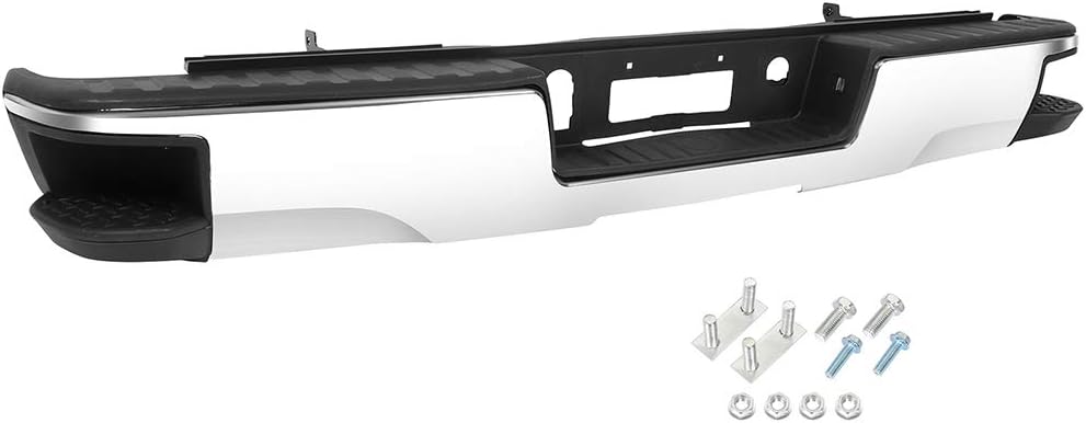 FINDAUTO Chrome Back Bumpers, Rear Step Bumper fit for 2014-2018 for Chevy Silverado for GMC Sierra 1500 without Parking Sensor Holes