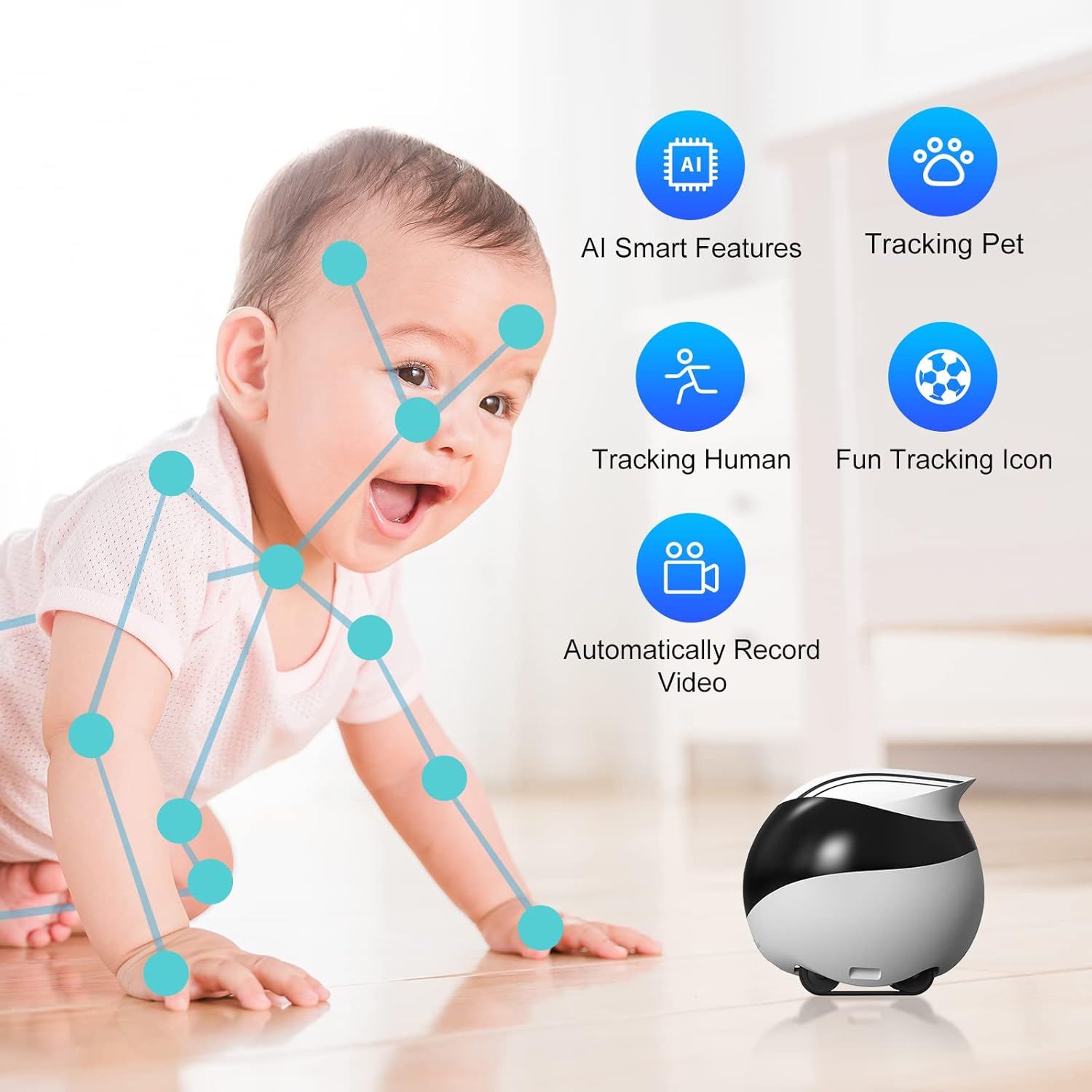 Enabot Security Monitor Home Robot Pet Camera, 2 Way Audio AI Tracking Monitors with E-Pet, Wireless Self-Charging Night Vision Companion for Elderly Pet Kid, 32GB SD Card APP Remote Control