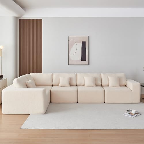 Oversized Modular Sectional Sofa Set, Convertible U Shaped Sofa Couch, 5 Seat Sofa with Chaise, Large Modular Sherpa Fabric Couch for Living Room,No-Assembly Deep Seat Comfy Cloud Couch-Gray