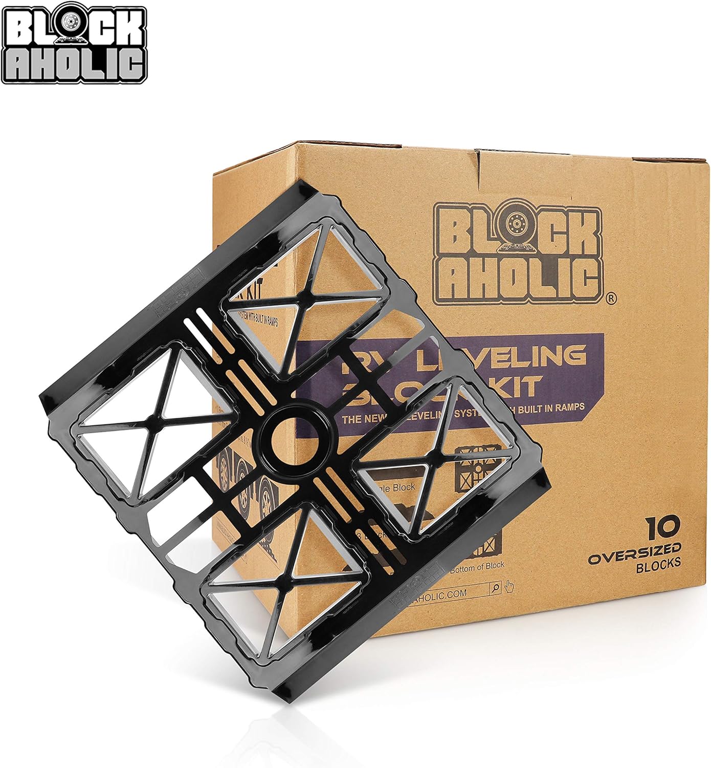 Blockaholic - RV Leveling Blocks - Pads with Built-in Ramps and Quick Release Carrying Strap - Heavy Duty and Extra Large Pack of 2
