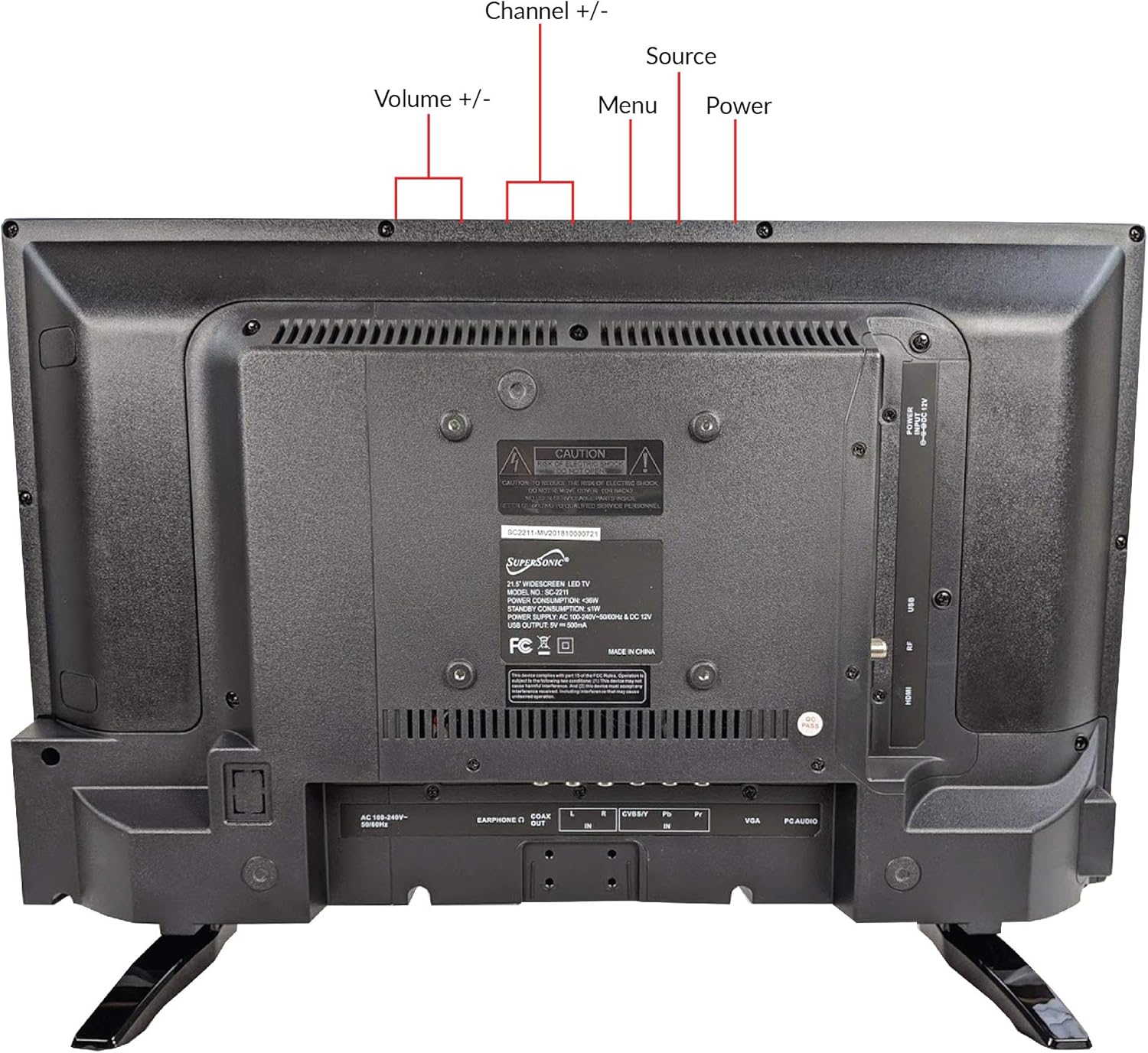 SuperSonic SC-2411 LED Widescreen HDTV & Monitor 24 Flat Screen with USB Compatibility, SD Card Reader, HDMI & AC/DC Input: Built-in Digital Noise Reduction (DC Cable not Included)