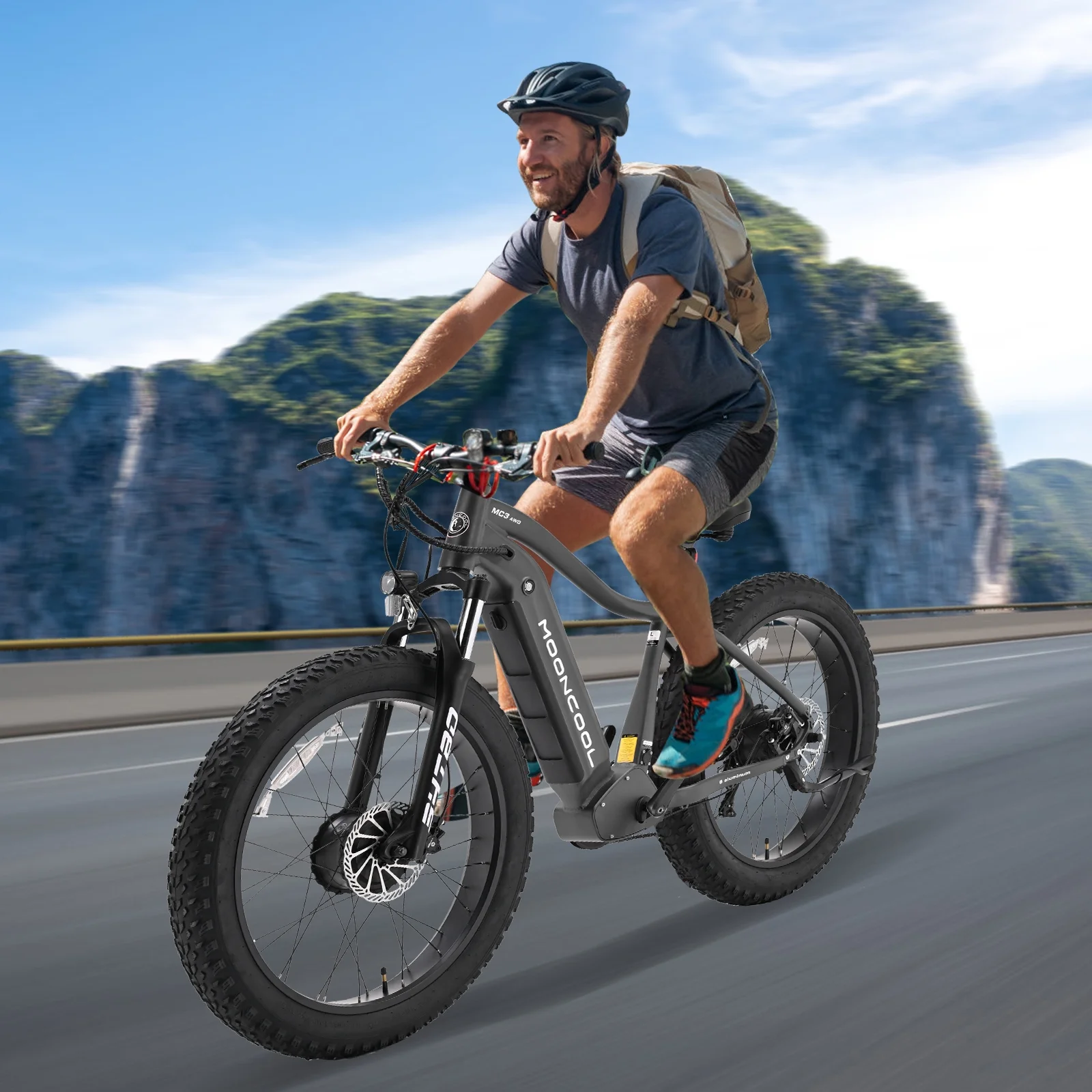FICISOG 26" x 4" Adult Fat Tire Electric Bike , 500Wx2 Dual Motor AWD MTB, All Terrain Ebikes, 48V 15AH Removable Battery, 20MPH 7-Speed Mountain Electric Bicycle,1 Motor Range 30-45 Miles