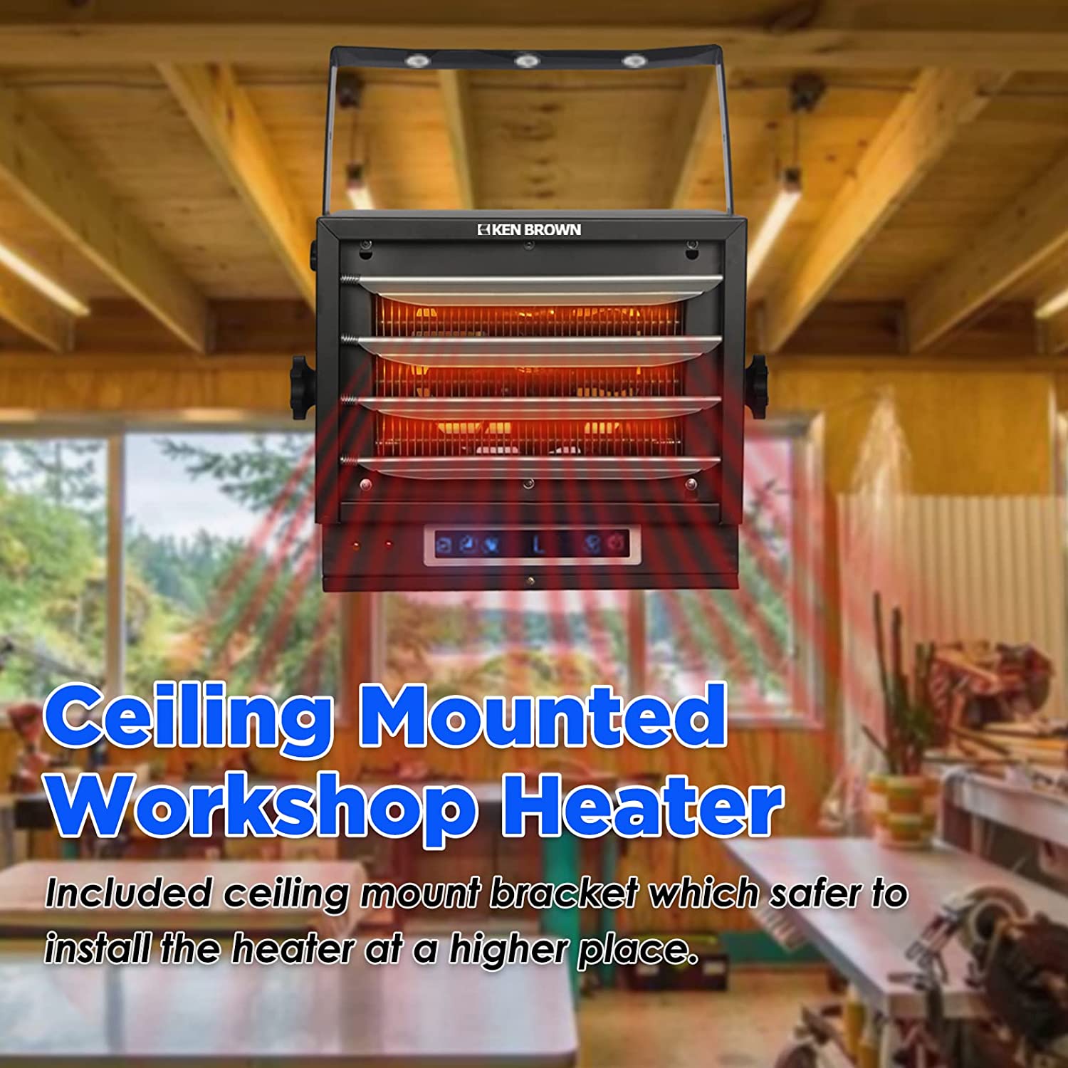 KEERDAO 7500W Digital Fan Forced Ceiling Mount Heater, Electric Garage Heater with Full-Function Remote, Digital Thermostat and 8-Hour Timer for Garage, Shop, Workshop, Warehouse or Storage Area