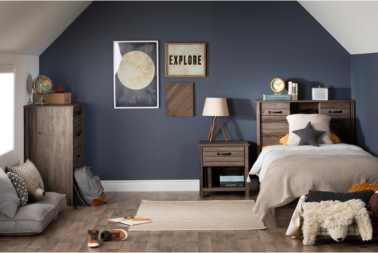 Old World Charm Engineered Wood Rectangular Full Bookcase Headboard Fall Oak with Storage and Sliding Doors, 64.5" (L) x 15.5" (W) x 4.5" (H)