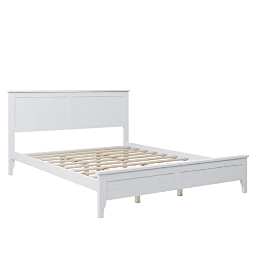 Wood Bed Frame with Headboard Wood Platform, No Box Spring Needed,White (Queen (U.S. Standard))