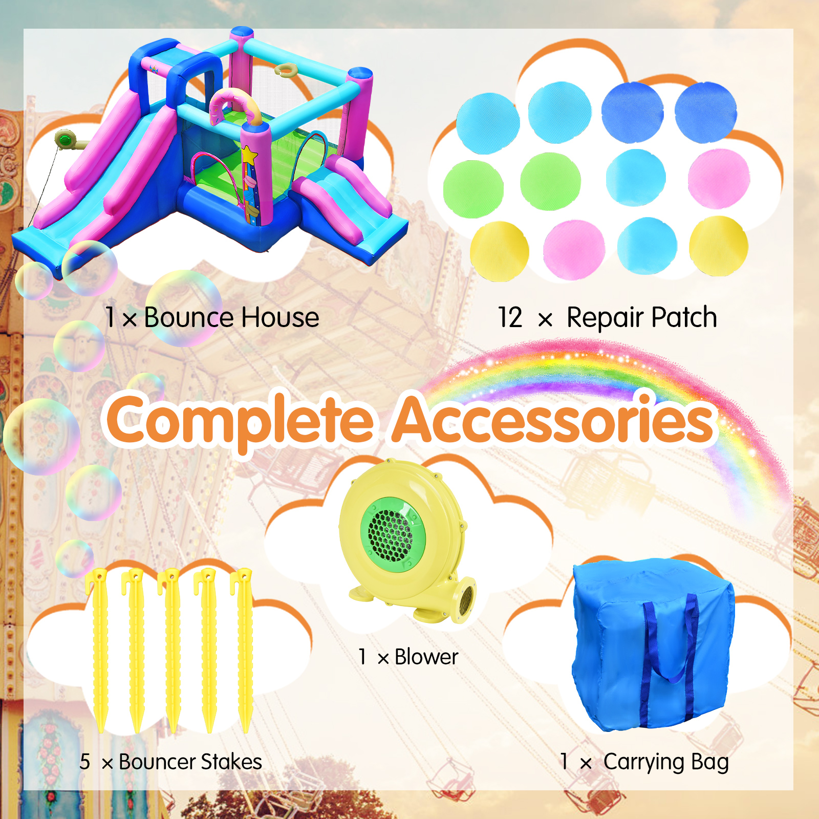 Infans Bountech Inflatable Bounce Castle Dual Slides Jumping Bouncer w/ 480W Air Blower