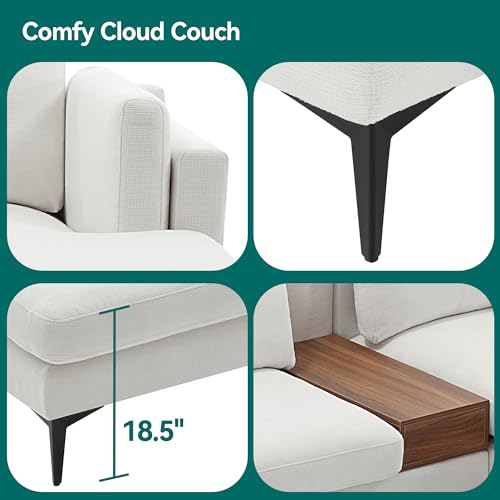 Morden Fort Modern Cloud Couch Sectional L Shaped Modular Sofa with Reversible Chaise 4 Seater Couch Sofa for Living Room， Linen Fabric, Beige