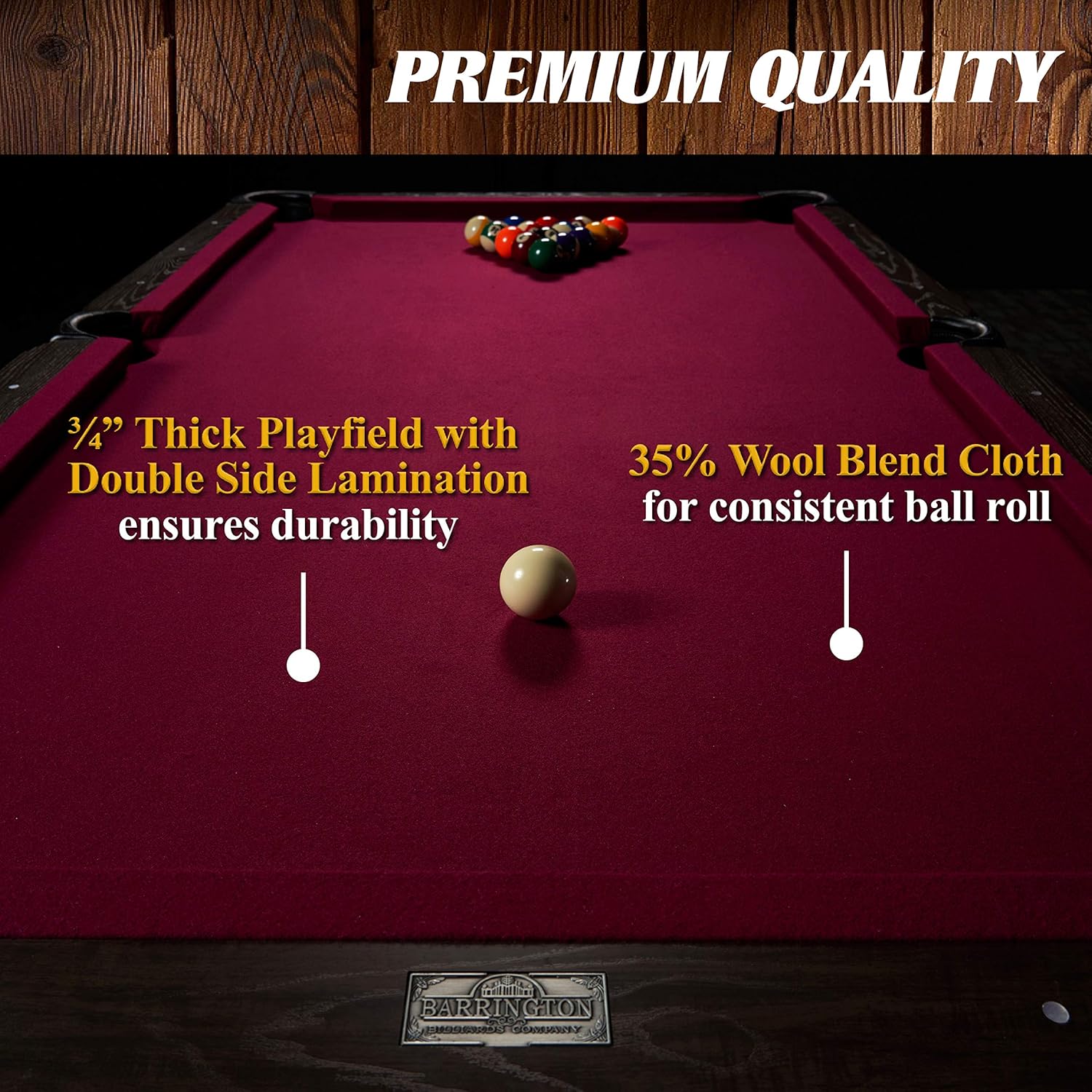 Barrington Billiards 7.5' Belleville Drop Pocket Table with Pool Ball and Cue Stick Set Plus Wall Storage Rack