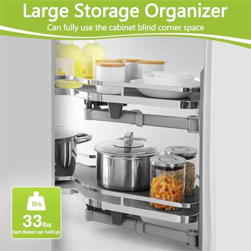 Blind Corner Organizer Cabinet Slide Out Shelve Pull-Out Shelf Pull Out Wire Basket Cabinet Organizer Pot Basket Storage Rack Two Shelf Pull Out Blind Corner Shelf for Kitchen Cabi