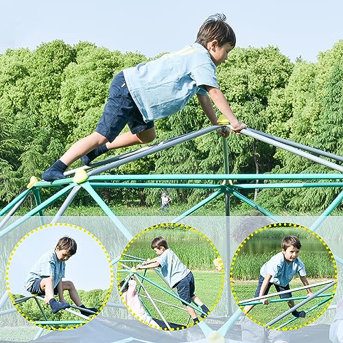 13ft Geometric Dome Climber Play Center, Kids Climbing Dome Tower with Hammock, Rust & UV Resistant Steel Supporting 1000 LBS (Green, 12FT)