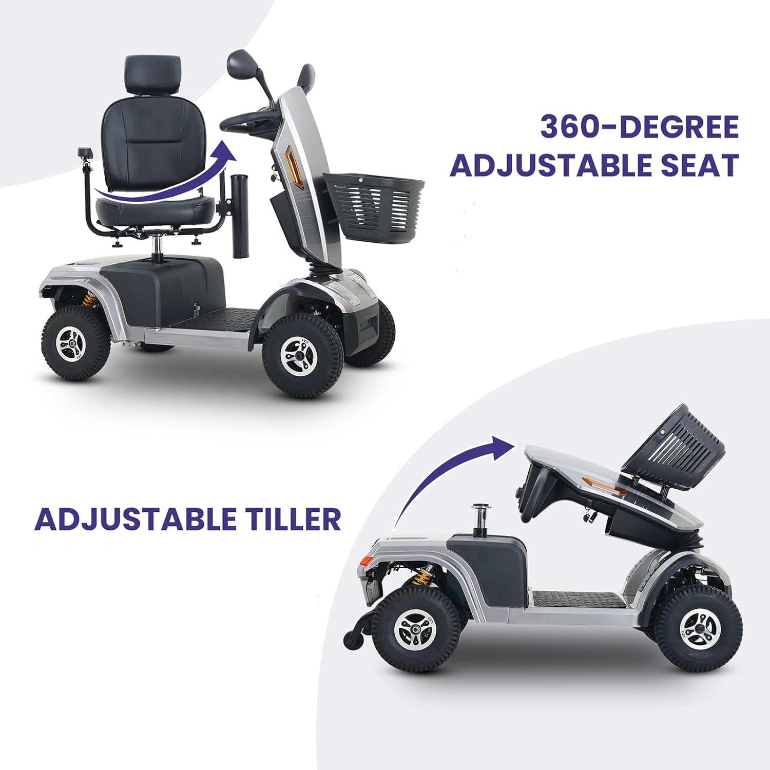 Tamco Mobility Scooter, 4 Wheel Electric Mobility Scooters for Adults Seniors - 350lbs Capacity, All Terrain Recreational Mobility Scooter for Travel (Grey)