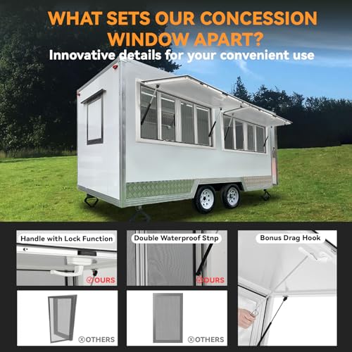 Concession Window 36"W x 36"H, Aluminum Alloy Food Truck Window, Concession Stand Window, Concession Awning Door Up to 85° Serving Window for Food Truck