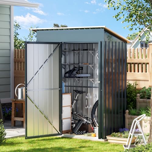10X12X7.5 FT Outdoor Steel Storage Shed with Lockable Doors, 2 Windows, Transparent Roof Panels (Wood Panels & Frame Floor Not Included), Ideal for Patio Storage,Garbage Can, Chicken Coop，Brown