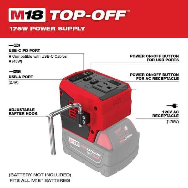 Milwaukee M18 18V Lithium-Ion 175-Watt Powered Compact Inverter for M18 Batteries with M18 HIGH OUTPUT FORGE 6.0 Ah Battery