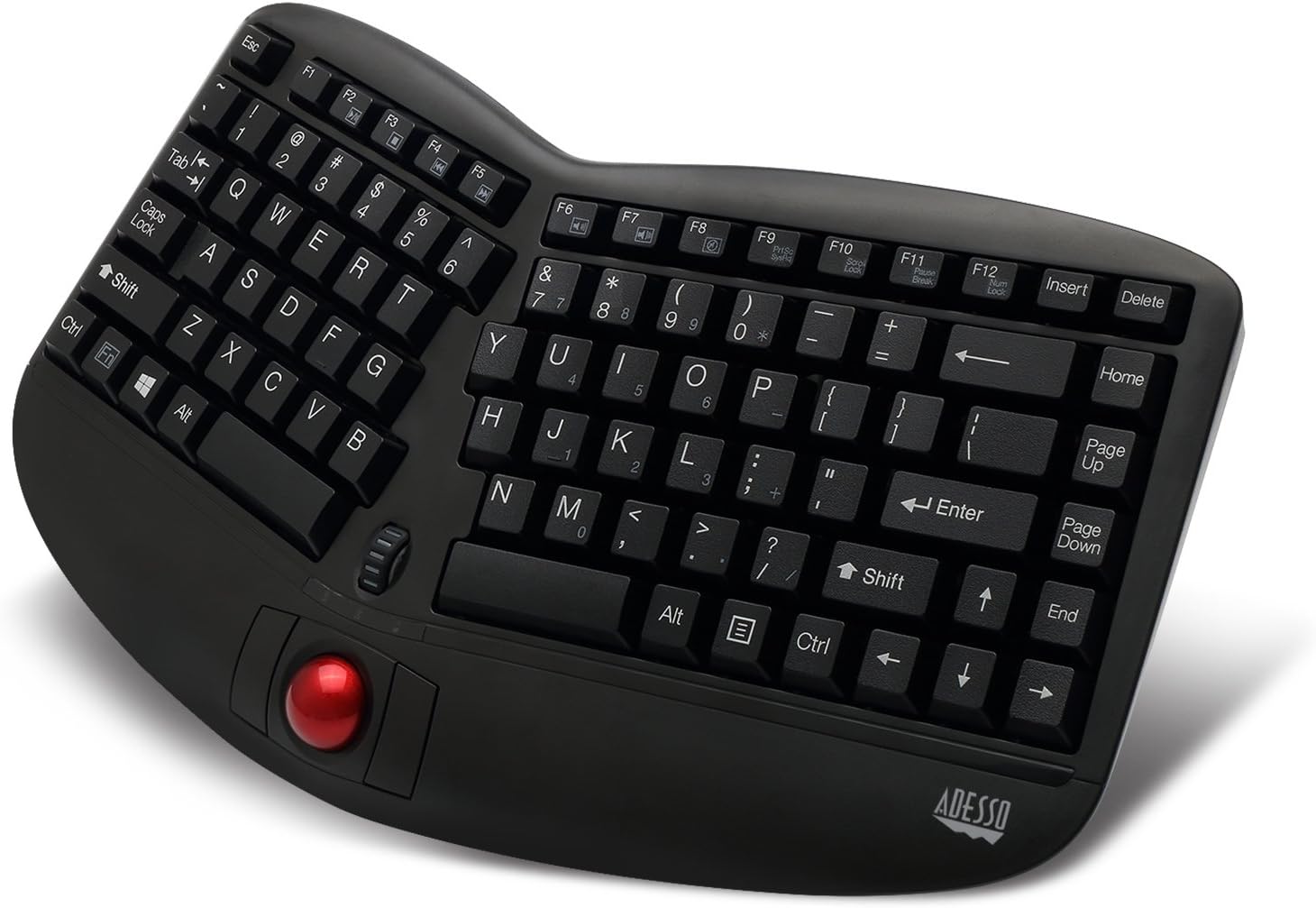 Adesso WKB-3150UB - Wireless Ergonomic Keyboard with Built-in Removable Trackball and Scroll Wheel, Split Key, Long Battery Life, Small and Portable -Compatible for Laptop/Desktop/PC/Windows XP/7/8/10