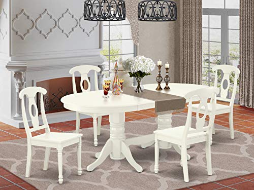 East West Furniture Vancouver 9 Piece Set Includes an Oval Dining Table with Butterfly Leaf and 8 Kitchen Chairs, 40x76 Inch, VAKE9-LWH-W