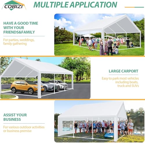 COBIZI 20x40 Party Tent Heavy Duty, Galvanized Wedding Tent, Event Shelter for Parties, Outdoor with Removable Sidewall & Built-in Sandbag, Carpas para Fiestas, Large Canopy, Waterproof, White