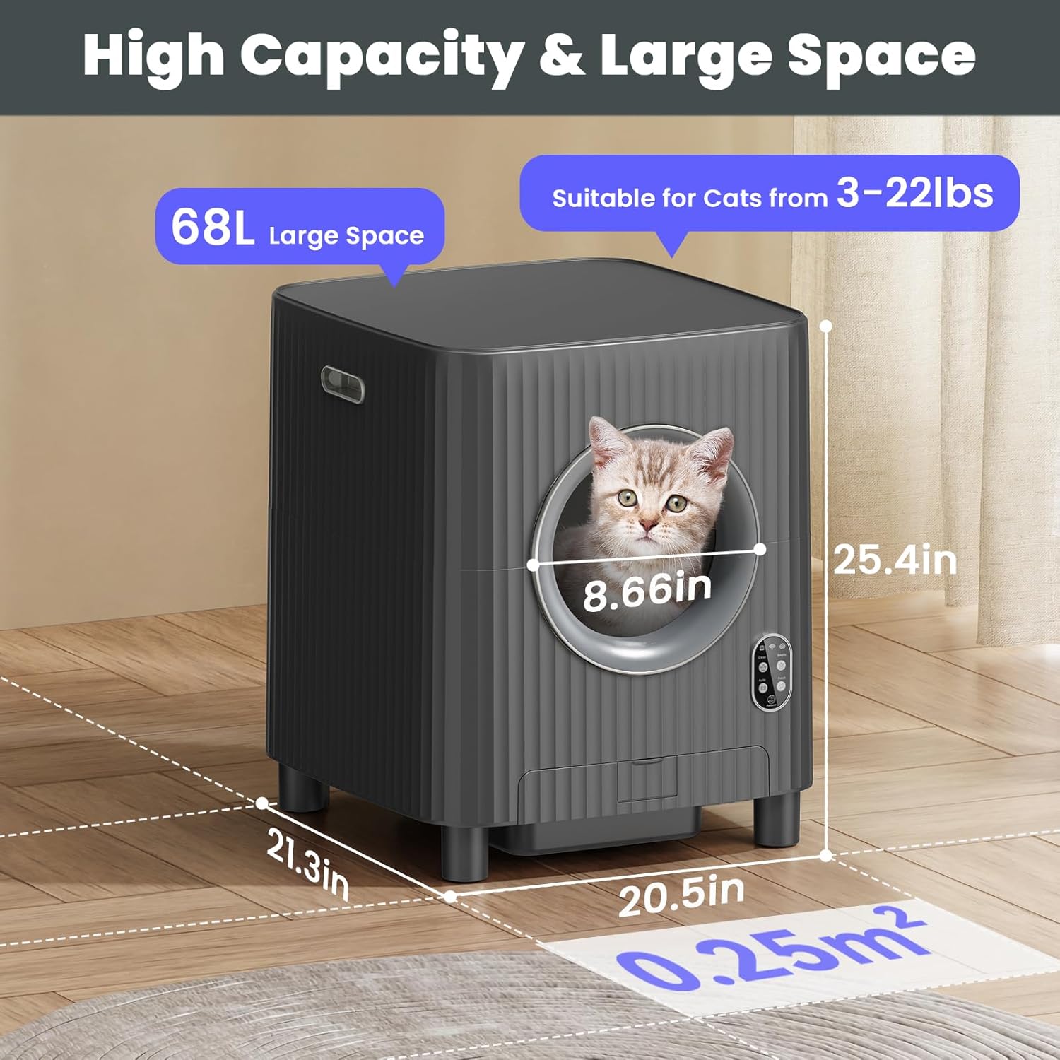 [Upgraded] Charmkit Self Cleaning Cat Litter Box,Automatic Door for Cat Litter Box,Large Capacity Automatic Cat Litter Box with APP Control, Video Monitor/Anti-Pinch/Odor-Removal/5G/2.4G(Black)