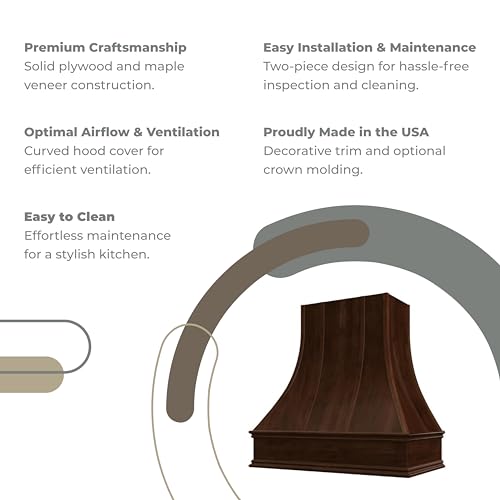 Riley & Higgs Curved Front Range Hood Cover With Decorative Molding - Wall Mounted Wood Range Hood Covers, Plywood and Maple